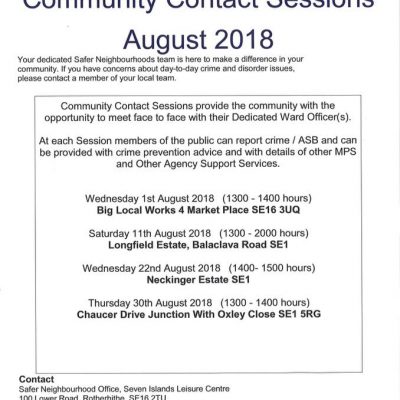 Safer Neighbourhoods August Events 2018